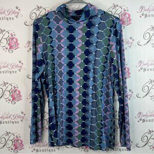 FDJ turtleneck blue green purple white Colorful Geometric Long Sleeve Top